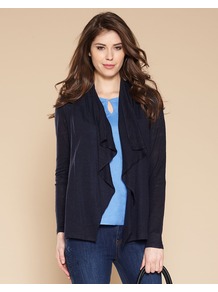 Catherine Cover Up - pattern: plain; neckline: waterfall neck; style: open front; predominant colour: navy; occasions: casual, work; length: standard; fibres: linen - 100%; fit: loose; sleeve length: long sleeve; sleeve style: standard; texture group: linen; pattern type: fabric