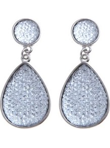 Silver Rough Cut Double Teardrop Earrings - predominant colour: silver; occasions: evening, work, occasion, holiday; style: drop; length: mid; size: standard; material: chain/metal; fastening: pierced; trends: metallics; finish: metallic; embellishment: crystals