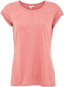 Pink Roll Sleeve T Shirt - neckline: round neck; pattern: plain; style: t-shirt; predominant colour: pink; occasions: casual, holiday; length: standard; fibres: cotton - 100%; fit: loose; sleeve length: short sleeve; sleeve style: standard; pattern type: fabric; texture group: jersey - stretchy/drapey