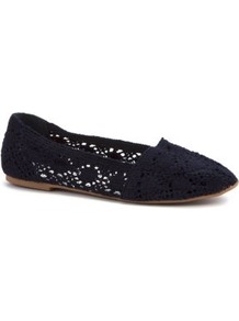 Navy Crochet Plimsolls - predominant colour: navy; occasions: casual, holiday; material: fabric; heel height: flat; toe: round toe; style: ballerinas / pumps; finish: plain; pattern: plain