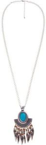 Silver And Turquoise Spear Drop Necklace - predominant colour: turquoise; secondary colour: silver; occasions: casual, evening, holiday; style: pendant; length: mid; size: standard; material: chain/metal; finish: metallic; embellishment: jewels