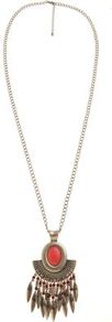 Gold And Orange Spear Drop Necklace - predominant colour: true red; secondary colour: bronze; occasions: casual, holiday; style: pendant; length: mid; size: standard; material: chain/metal; finish: metallic; embellishment: jewels