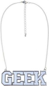 Silver And White Geek Necklace - secondary colour: white; predominant colour: silver; occasions: casual, holiday; style: pendant; length: mid; size: standard; material: chain/metal; trends: metallics; finish: metallic; embellishment: chain/metal