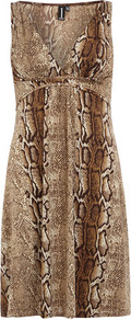 Multi Natural Snake Dress - style: empire line; length: mid thigh; neckline: low v-neck; fit: empire; sleeve style: sleeveless; predominant colour: tan; occasions: casual, evening; fibres: polyester/polyamide - stretch; sleeve length: sleeveless; pattern type: fabric; pattern size: big & busy; pattern: animal print; texture group: jersey - stretchy/drapey