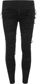 Black Shredded Leg Trousers - pattern: plain; waist: low rise; predominant colour: black; occasions: casual, evening; length: ankle length; fibres: viscose/rayon - stretch; fit: skinny/tight leg; pattern type: fabric; texture group: other - light to midweight; style: standard