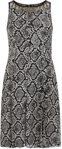 Dark Grey Snake Print Dress - style: shift; neckline: round neck; sleeve style: sleeveless; secondary colour: white; predominant colour: black; occasions: evening, occasion; length: just above the knee; fit: body skimming; fibres: polyester/polyamide - stretch; sleeve length: sleeveless; pattern type: fabric; pattern size: standard; pattern: animal print; texture group: jersey - stretchy/drapey