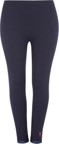 Silk Shore Navy Contrast Trim Leggings - pattern: plain; style: leggings; waist detail: elasticated waist; waist: mid/regular rise; secondary colour: denim; predominant colour: black; occasions: casual; length: ankle length; fibres: cotton - stretch; fit: skinny/tight leg; pattern type: fabric; texture group: jersey - stretchy/drapey