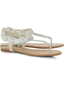 Silver Chainmail Sandals - predominant colour: ivory; occasions: casual, evening, holiday; material: suede; heel height: flat; embellishment: crystals; ankle detail: ankle strap; heel: standard; toe: toe thongs; style: flip flops / toe post; finish: plain; pattern: plain