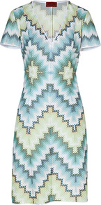 Pacific/Lemon Green Rayon V Neck Dress - style: shift; neckline: v-neck; fit: tailored/fitted; predominant colour: pale blue; secondary colour: primrose yellow; occasions: evening, work; length: just above the knee; fibres: viscose/rayon - 100%; sleeve length: short sleeve; sleeve style: standard; pattern type: fabric; pattern size: standard; pattern: patterned/print; texture group: jersey - stretchy/drapey