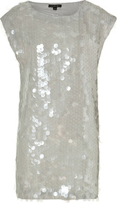 Light Grey/Multi Mick Dress - style: shift; length: mini; neckline: round neck; sleeve style: capped; pattern: plain; secondary colour: silver; predominant colour: light grey; occasions: evening, occasion; fit: straight cut; fibres: polyester/polyamide - 100%; sleeve length: short sleeve; pattern type: fabric; texture group: jersey - stretchy/drapey; embellishment: sequins