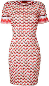Sunset/White Rayon Linen Dress - style: shift; length: mid thigh; fit: tailored/fitted; predominant colour: white; secondary colour: true red; occasions: evening, work, occasion; neckline: crew; sleeve length: short sleeve; sleeve style: standard; pattern type: fabric; pattern size: small & busy; pattern: patterned/print; texture group: other - light to midweight; fibres: viscose/rayon - mix