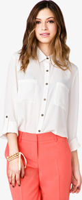 Oversized Chiffon Shirt - neckline: shirt collar/peter pan/zip with opening; pattern: plain; style: shirt; predominant colour: white; occasions: casual, evening, work, holiday; length: standard; fibres: polyester/polyamide - 100%; fit: loose; sleeve length: long sleeve; sleeve style: standard; texture group: sheer fabrics/chiffon/organza etc.; pattern type: fabric