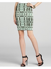 Skirt Scarlett Python Jacquard - style: pencil; fit: tailored/fitted; waist: high rise; secondary colour: dark green; predominant colour: pistachio; occasions: evening, work; length: just above the knee; texture group: crepes; trends: statement prints; pattern type: fabric; pattern size: big & busy; pattern: patterned/print; fibres: nylon - stretch