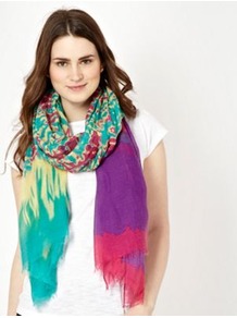 Green Tie Die Scarf - occasions: casual; predominant colour: multicoloured; type of pattern: heavy; style: regular; size: large; material: fabric; embellishment: fringing; pattern: tie dye; trends: statement prints