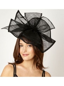 Designer Black Split Bow Headband - predominant colour: black; occasions: evening, occasion; type of pattern: standard; style: fascinator; size: large; material: sinamay; embellishment: bow; pattern: plain; trends: sculptural frills