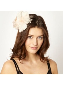 Designer Natural Feather Flower Hair Clip - predominant colour: nude; occasions: evening, occasion; type of pattern: standard; style: fascinator; size: small; material: fabric; pattern: plain; embellishment: corsage