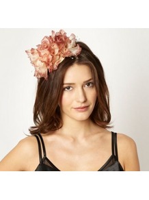 Designer Dark Pink Rose Trio Headband - secondary colour: ivory; occasions: occasion; type of pattern: light; style: fascinator; size: small; material: fabric; pattern: plain; embellishment: corsage; predominant colour: dusky pink