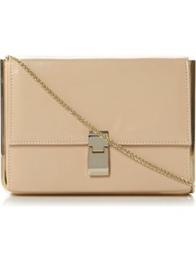 Nude Leather Braizen Metal Detail Structured Clutch Bag - predominant colour: nude; occasions: casual, evening, occasion, holiday; type of pattern: standard; style: clutch; length: hand carry; size: small; material: faux leather; pattern: plain; finish: plain; embellishment: chain/metal