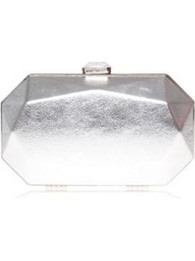 Le Club Minaud Silver Clutch Bag - predominant colour: silver; occasions: evening, occasion; type of pattern: standard; style: clutch; length: hand carry; size: small; material: faux leather; pattern: plain; trends: metallics; finish: metallic