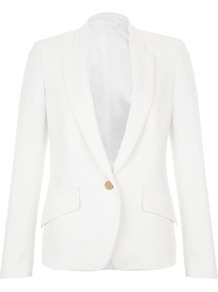 Linen Drill Blazer - pattern: plain; style: single breasted blazer; collar: standard lapel/rever collar; predominant colour: white; occasions: casual, evening, work, occasion; length: standard; fit: tailored/fitted; fibres: linen - mix; waist detail: fitted waist; back detail: back vent/flap at back; sleeve length: long sleeve; sleeve style: standard; texture group: linen; collar break: low/open; pattern type: fabric