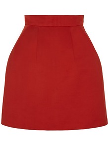 Bell Faille Skirt - length: mid thigh; pattern: plain; fit: tailored/fitted; waist detail: fitted waist; waist: high rise; predominant colour: true red; occasions: casual, evening, work; style: a-line; fibres: cotton - mix; texture group: crepes; pattern type: fabric