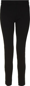Ponte Leather Trim Leggings - pattern: plain; style: leggings; waist detail: elasticated waist; waist: mid/regular rise; predominant colour: black; occasions: casual, evening, work; length: ankle length; fibres: viscose/rayon - stretch; fit: skinny/tight leg; pattern type: fabric; texture group: jersey - stretchy/drapey