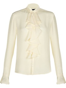 Janelle Blouse - pattern: plain; neckline: high neck; style: blouse; predominant colour: ivory; occasions: casual, evening, work; length: standard; fibres: silk - 100%; fit: straight cut; sleeve length: long sleeve; sleeve style: standard; texture group: sheer fabrics/chiffon/organza etc.; bust detail: tiers/frills/bulky drapes/pleats; pattern type: fabric