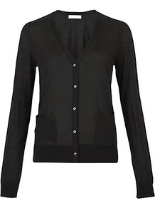 Superfine Merino Cardigan - neckline: low v-neck; pattern: plain; predominant colour: black; occasions: casual, work; length: standard; style: standard; fibres: wool - 100%; fit: standard fit; sleeve length: long sleeve; sleeve style: standard; texture group: knits/crochet; pattern type: knitted - other