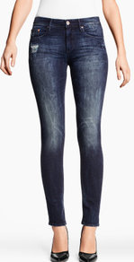 Slim Regular Jeans - style: skinny leg; length: standard; pattern: plain; pocket detail: traditional 5 pocket; waist: mid/regular rise; predominant colour: navy; occasions: casual; fibres: cotton - stretch; jeans detail: whiskering, shading down centre of thigh; texture group: denim; pattern type: fabric