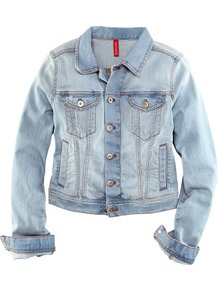 Denim Jacket - pattern: plain; style: denim; fit: slim fit; predominant colour: denim; occasions: casual, holiday; length: standard; fibres: cotton - stretch; collar: shirt collar/peter pan/zip with opening; sleeve length: long sleeve; sleeve style: standard; texture group: denim; collar break: high; pattern type: fabric; pattern size: standard