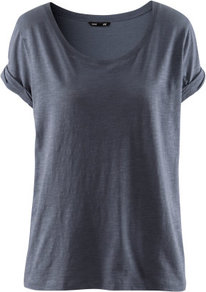 Top - neckline: round neck; pattern: plain; style: t-shirt; predominant colour: charcoal; occasions: casual; length: standard; fibres: cotton - 100%; fit: straight cut; sleeve length: short sleeve; sleeve style: standard; pattern type: fabric; texture group: jersey - stretchy/drapey