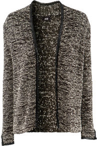 Cardigan - pattern: plain; neckline: collarless open; style: open front; predominant colour: black; occasions: casual, work; length: standard; fibres: acrylic - mix; fit: loose; sleeve length: long sleeve; sleeve style: standard; texture group: knits/crochet; pattern type: fabric; pattern size: standard