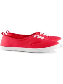 Sneakers - predominant colour: true red; occasions: casual, holiday; material: fabric; heel height: flat; toe: round toe; style: trainers; trends: sporty redux; finish: plain; pattern: plain