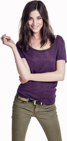 Top - pattern: plain; style: t-shirt; predominant colour: purple; occasions: casual; length: standard; neckline: scoop; fibres: linen - 100%; fit: body skimming; sleeve length: short sleeve; sleeve style: standard; pattern type: fabric; texture group: jersey - stretchy/drapey