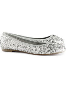 Ballet Pumps - predominant colour: silver; occasions: casual, evening, work, occasion, holiday; material: satin; heel height: flat; embellishment: sequins; toe: round toe; style: ballerinas / pumps; trends: metallics; finish: metallic; pattern: plain