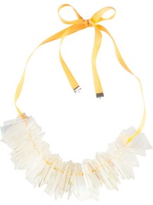 Necklace - predominant colour: white; occasions: casual, evening, work, occasion, holiday; style: bib; length: mid; size: large/oversized; material: plastic/rubber; trends: fluorescent; finish: plain; embellishment: beading