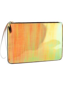 Clutch - occasions: casual, evening, occasion; predominant colour: multicoloured; type of pattern: light; style: clutch; length: hand carry; size: standard; material: faux leather; pattern: plain; trends: fluorescent, metallics; finish: metallic