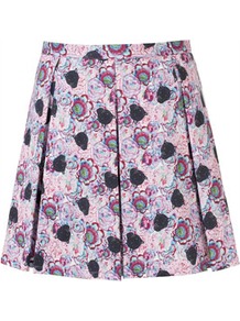 Panther Print Skirt - length: mid thigh; fit: tailored/fitted; style: pleated; waist: mid/regular rise; predominant colour: lilac; occasions: casual, evening, work, holiday; fibres: cotton - stretch; hip detail: structured pleats at hip; texture group: cotton feel fabrics; trends: high impact florals, statement prints; pattern type: fabric; pattern size: small & busy; pattern: florals