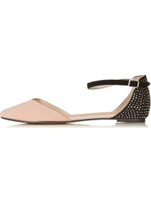 Marnie 2 Part Pointed Shoes - predominant colour: nude; occasions: casual, evening, work, holiday; material: suede; heel height: flat; embellishment: studs; ankle detail: ankle strap; toe: pointed toe; style: ballerinas / pumps; finish: plain; pattern: two-tone