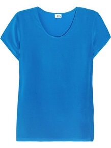 Silk T Shirt - neckline: round neck; pattern: plain; style: t-shirt; predominant colour: diva blue; occasions: casual, evening, work, holiday; length: standard; fibres: silk - 100%; fit: straight cut; sleeve length: short sleeve; sleeve style: standard; texture group: silky - light; pattern type: fabric