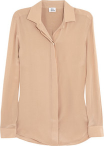 Brushed Silk Shirt - neckline: shirt collar/peter pan/zip with opening; pattern: plain; style: shirt; predominant colour: nude; occasions: casual, evening, work; length: standard; fibres: silk - 100%; fit: straight cut; sleeve length: long sleeve; sleeve style: standard; texture group: silky - light; pattern type: fabric