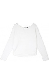 Horizontal Rib Dolman Cropped Jumper - neckline: slash/boat neckline; pattern: plain; style: standard; predominant colour: white; occasions: casual, work, holiday; length: standard; fibres: cotton - 100%; fit: standard fit; sleeve length: long sleeve; sleeve style: standard; texture group: knits/crochet; pattern type: knitted - other; pattern size: standard