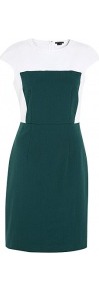 New Recovery Cotton Two Tone Fitted Shift Dress - style: shift; sleeve style: capped; fit: tailored/fitted; waist detail: fitted waist; predominant colour: dark green; occasions: casual, work; length: just above the knee; fibres: cotton - stretch; neckline: crew; sleeve length: short sleeve; pattern: colourblock; texture group: jersey - stretchy/drapey