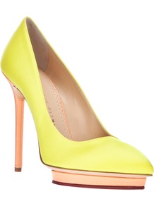 'Debonaire' Pump - predominant colour: yellow; occasions: evening, work, occasion; material: satin; heel: stiletto; toe: pointed toe; style: courts; trends: fluorescent; finish: plain; pattern: plain; heel height: very high