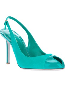 Sling Back Shoe - predominant colour: turquoise; occasions: evening, work, occasion, holiday; material: leather; heel height: high; ankle detail: ankle strap; heel: stiletto; toe: open toe/peeptoe; style: slingbacks; trends: fluorescent; finish: plain; pattern: plain; embellishment: toe cap