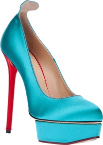 'Josephine' Pump - predominant colour: turquoise; occasions: evening, occasion; material: satin; heel: platform; toe: round toe; style: courts; trends: fluorescent; finish: plain; pattern: plain; heel height: very high