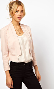 Blazer In Ponte With Notch Lapel - pattern: plain; style: single breasted blazer; length: cropped; collar: standard lapel/rever collar; predominant colour: blush; occasions: casual, evening, work, occasion, holiday; fit: straight cut (boxy); fibres: polyester/polyamide - mix; sleeve length: long sleeve; sleeve style: standard; trends: tuxedo; collar break: low/open; pattern type: fabric; pattern size: standard; texture group: other - light to midweight