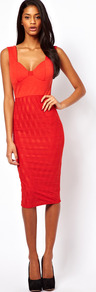 Sexy Pencil Dress In Textured Jersey - length: below the knee; fit: tight; sleeve style: sleeveless; style: bodycon; waist detail: fitted waist; neckline: sweetheart; back detail: low cut/open back; hip detail: fitted at hip; predominant colour: true red; occasions: casual, evening, occasion; fibres: polyester/polyamide - stretch; bust detail: contrast pattern/fabric/detail at bust; sleeve length: sleeveless; texture group: jersey - clingy; pattern type: fabric; pattern size: standard; pattern: patterned/print
