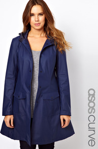 Curve Rain Mac With Hood - pattern: plain; fit: loose; style: mac; back detail: hood; hip detail: front pockets at hip; collar: high neck; length: mid thigh; predominant colour: royal blue; occasions: casual; fibres: polyester/polyamide - 100%; sleeve length: long sleeve; sleeve style: standard; texture group: technical outdoor fabrics; collar break: high; pattern type: fabric