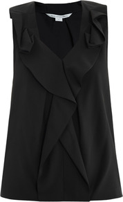 Bobby Top - neckline: low v-neck; pattern: plain; sleeve style: sleeveless; bust detail: ruching/gathering/draping/layers/pintuck pleats at bust; predominant colour: black; occasions: casual, evening, work; length: standard; style: top; fibres: polyester/polyamide - 100%; fit: loose; sleeve length: sleeveless; texture group: silky - light; trends: sculptural frills; pattern type: fabric; pattern size: standard